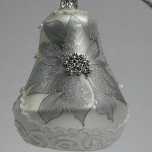 ** CHRISTMAS BELL Ornament 4-Inch Hand Made And Decorated **SILVER COLOR**